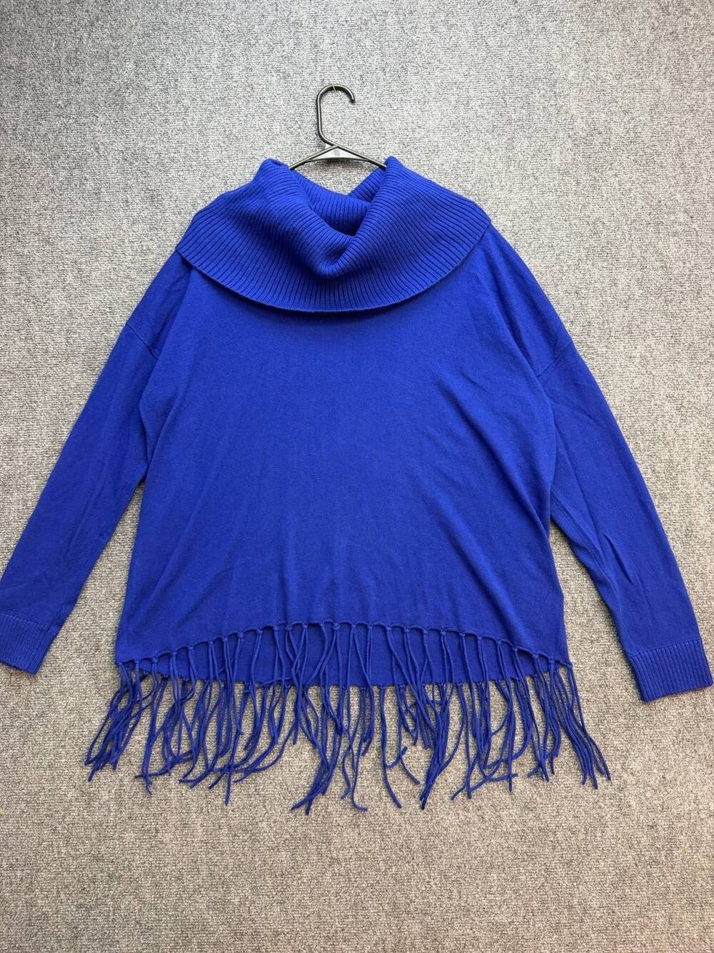 MICHAEL Michael Kors Women's L Cobalt Blue Cowl Neck Fringe Hem Sweater